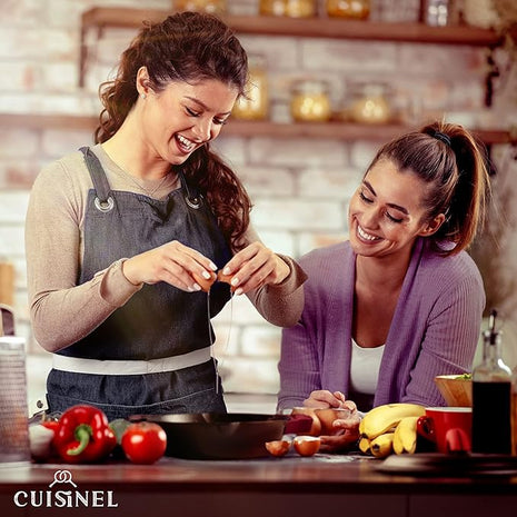 Cuisinel Cast Iron Skillet + Cast Iron Lid Set - 10+12"-Inch Dual Handle Frying Pans + Pan Scraper + Silicone Handle Covers - Preseasoned Indoor/Outdoor, Grill, Stovetop, Induction, Oven Cookware