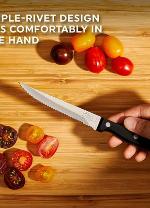 Chicago Cutlery Essentials 4-Piece Serrated Steak Knives, 4.5" Stainless Steel Blades for Effortless Cutting, For Home Kitchen and Professional Use