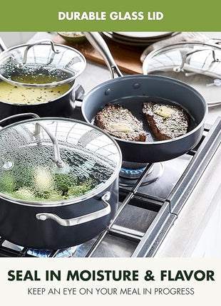 GreenPan Swift Healthy Ceramic Nonstick, 12" Frying Pan Skillet with Lid, Stainless Steel Handle, PFAS-Free, Dishwasher Safe, Oven Safe, Black