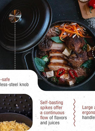 Victoria 4-Quart Cast Iron Dutch Oven with Lid and Dual Loop Handles, Seasoned with Flaxseed Oil, Made in Colombia,Black