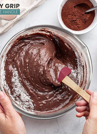 AVACRAFT 18/10 Stainless Steel Mixing Bowls with Lids, non slip silicone base bowls with Handle, Mixing Bowl Set with Pour Spouts & Measurement Marks, Home Essentials Cooking Bowls, (Red)