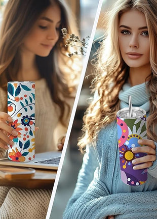 Joyclub Sublimation Tumblers 20 oz 10 Pack Flat Bottom Sublimation Blanks Bulk Stainless Steel Insulated Skinny Straight Cups with Lid and Straw, Gift Box