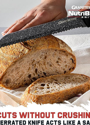 Granitestone Nutriblade Knife Set, High Grade Professional Chef Kitchen Knives Set, Toughened Stainless Steel with Nonstick Mineral Coating, Rubberized Ergonomic Grip, Dishwasher Safe