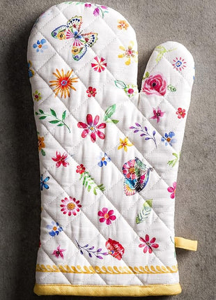 Maison d' Hermine Oven Gloves 100% Cotton Oven Mitt 7" x 13" with Loop Heat Resistant, BBQ, Cooking Gloves, Grilling, Kitchen, Handling Hot Pans Spring/Summer (Pack of 1, Happy Florals - Sweety)