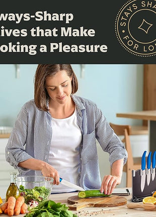 Vos Ceramic Knife Set with Block, Ceramic Knives Set For Kitchen, Ultra Sharp Kitchen Knife Set with Covers, 3" 4" 5" 6" Chef Knife, Utility, Paring & Versatile, Lightweight, Dishwasher safe (Blue)