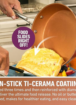 Gotham Steel Hammered Frying Pan Set, 3 Piece Nonstick Copper Fry Pans, 8”, 10” & 12” Skillet, Omelet Pan, Cookware, PFOA Free, Dishwasher Safe, Cool Touch Handle