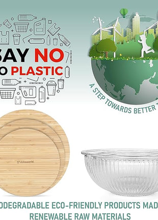 Stackable Space-Saving Nesting Set of 3 Glass Bowls with Bamboo Lids for Foodprep, Storage, Mixing & Cooking - Microwave & Oven Safe BPA Free Durable Heat Resistant Inert Borosilicate Glass