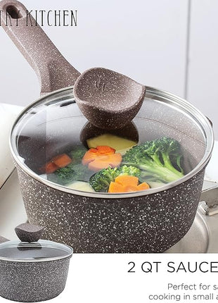 Country Kitchen Non-Stick Cast Aluminum Cookware Set - Durable Kitchen Cookware for Everyday Cooking, Chocolate Brown, 6 Pc.