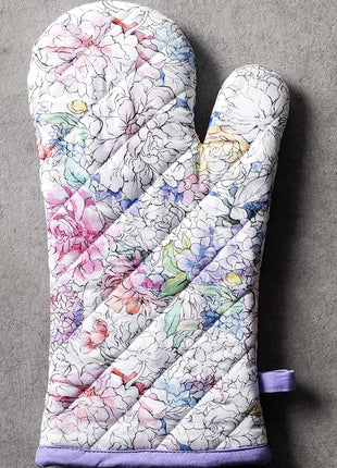 Maison d' Hermine Oven Gloves 100% Cotton Oven Mitt 7" x 13" with Loop Heat Resistant, BBQ, Cooking Gloves, Baking, Grilling, Kitchen, Handling Hot Pans Spring/Summer (Pack of 1, Floral Love)