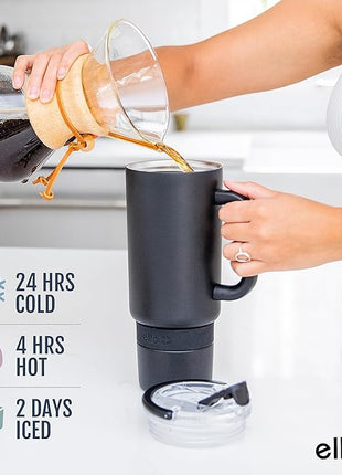 Ello Port 40oz Tumbler with Carry Loop & Integrated Handle, Vacuum Insulated Stainless Steel Reusable Water Bottle, Travel Mug with Leak Proof Lid and Straw, Perfect for Iced Coffee and Tea, Mauve