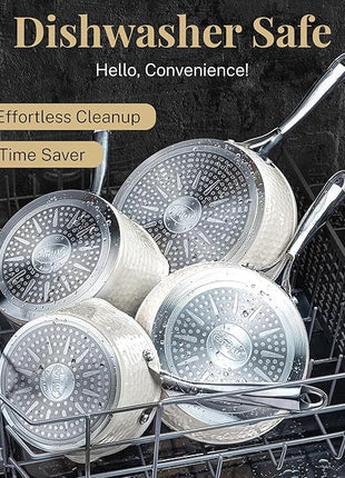 Gotham Steel Hammered 15Pcs Ceramic Cookware Set Nonstick, Induction Pots and Pans Set Non Stick with Bakeware Set & Steamer for Cooking, Non Toxic PFOA PFOS Free, Oven & Dishwasher Safe, Cream White