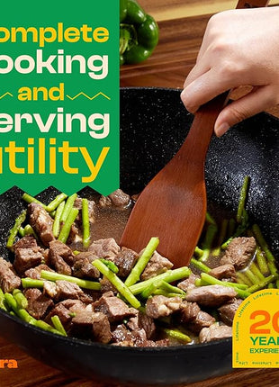 Riveira Premium Brown Bamboo Wooden Spoons for Cooking Set of 3 – Premium Brown Bamboo Wooden Cooking Utensils, Wooden Spatula, Wooden Spoon - Premium Quality Wooden Utensil Set for Non-Toxic Cooking