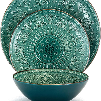 Elama Sea Foam Mozaic 16 Piece Round Stoneware Dinnerware Set in Sea Green
