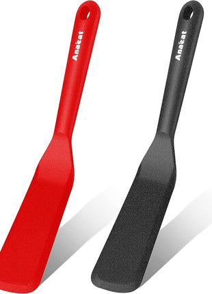 Anaeat Silicone Thin Spatula Set of 2 - Mini Brownie Serving Spatulas - Non Stick Spurtle Turner for Easy Cooking Eggs, Omelet, Pancake, Burgers, Pizza, Steak, Crepes, Heat Resistant & BPA Free