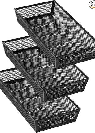 ihomecooker Mesh Tray Silverware Drawer Organizer, Utensil Cutlery Tray Office Supplies with Interlocking Arm Drawer Dividers Organizer for Flatware, Knives,Home,Office, School,Bedroom 12X6'' Black