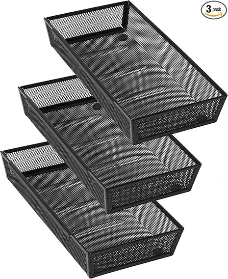 ihomecooker Mesh Tray Silverware Drawer Organizer, Utensil Cutlery Tray Office Supplies with Interlocking Arm Drawer Dividers Organizer for Flatware, Knives,Home,Office, School,Bedroom 12X6'' Black