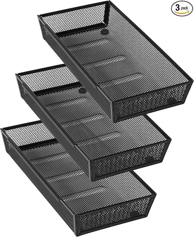 ihomecooker Mesh Tray Silverware Drawer Organizer, Utensil Cutlery Tray Office Supplies with Interlocking Arm Drawer Dividers Organizer for Flatware, Knives,Home,Office, School,Bedroom 12X6'' Black