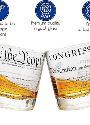 Greenline Goods Whiskey Glasses – United States Constitution + Declaration Glass (Set of 2) - 10 oz Tumblers - American US Patriotic Gift Set - Old Fashioned We The People Cocktail Glasses