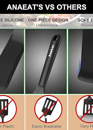 Anaeat Silicone Thin Spatula Set of 2 - Mini Brownie Serving Spatulas - Non Stick Spurtle Turner for Easy Cooking Eggs, Omelet, Pancake, Burgers, Pizza, Steak, Crepes, Heat Resistant & BPA Free