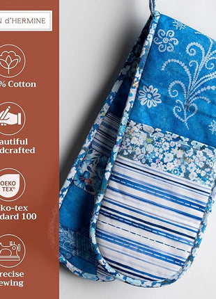 Maison d Hermine Summer Blue 100% Cotton Easter Double Oven Glove with Loop Heat Resistant for BBQ | Cooking | Baking | Grilling | Microwave | Barbecue | Spring/Summer (7.5 Inch by 35 Inch)