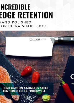 Cutluxe Cleaver Knife - 7" Meat Cleaver, Butcher Knife for Meat Cutting – German Steel Blade, Full Tang, Ergonomic Handle Design – Artisan Series