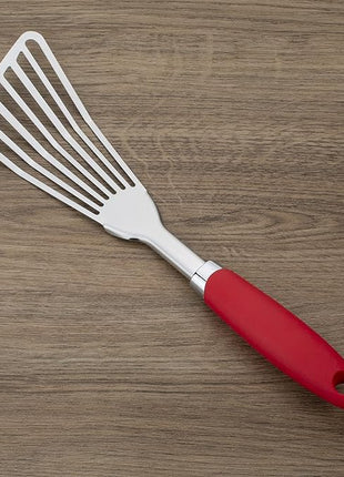 304 Stainless Steel Fish Spatula, Non-Slip Ergonomic Handle Slotted Spatula, Red