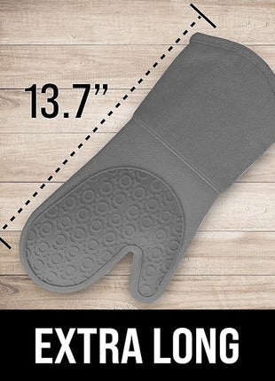 BPA-Free Soft Silicone Oven Mitts - Ultra Heat Resistant Oven Mitts with Thick Cotton Liner - Long Slip Resistant Pot Holders, Flexible Oven Gloves - Gray 13.7"
