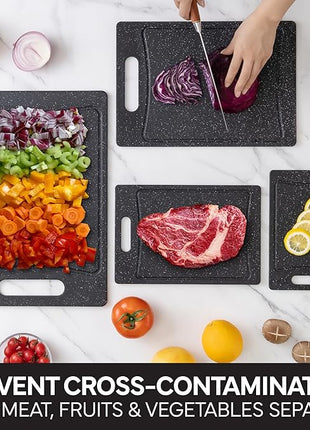 COOK WITH COLOR Non-Slip Cutting Board Set – Kitchen Essentials with Easy Grip Handle for Meat, Veggies, and Fruits, 4 Cutting Boards, Black