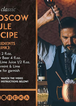 Moscow Mule Mugs - 100% Pure Copper for Drinking Beverages with Moscow Mule Cups Set of 4-16 oz Mugs, 4 Straws, 4 Coasters, Stirring Spoon, Shot Glass, Brush & Pure Copper Cup Gifts for Him