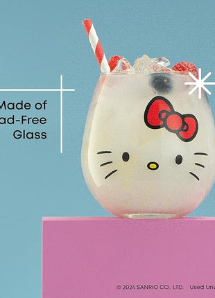 JoyJolt Sanrio Hello Kitty & Friends Hello Sippy Drinking Glasses, 15 oz Stemless Glass Cups Set of 4 ft Hello Kitty Keroppi My Melody Pompompurin, Cute Glasses for Water, Juice, Kawaii Tumbler