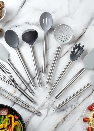 COOK WITH COLOR Silicone Cooking Utensils, Kitchen Utensil Set, Easy to Clean Silicone Kitchen Utensils, Cooking Utensils for Nonstick Cookware, Kitchen Gadgets Set, 10 Pieces, Grey Ombre