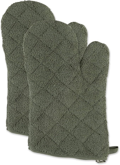 DII Basic Terry Collection 100% Cotton Quilted, Oven Mitt, Artichoke, 2 Piece