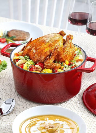 Velaze 6 QT Enameled Cast Iron Dutch Oven, Dual Handles Pot with Lid, Heavy-Duty Non-stick Round Oven for Bread Baking, Stewing, Roasting, Good Sealing for All Heat Source (Red)