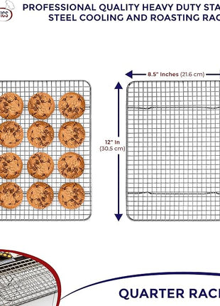 KITCHENATICS Heavy Duty Small Oven Cooling Racks for Cooking, Baking, Roasting and Grilling, Oven Safe Stainless Steel Wire Racks, Cookie Cooling Racks fit Quarter Sheet Pan, 8.5" x 12" IN, Set of 2