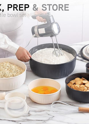 COOK WITH COLOR Prep Bowls with Lids- Wide and Deep Nesting Plastic Small Mixing Bowl Set with Lids, 12 Piece Set - Wide Bowls, Speckled Black