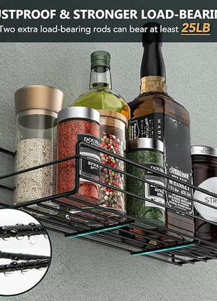 Moforoco Spice Rack Organizer Wall Mount (6Pack), Hanging Black Spice Pantry Organization Storage Shelf, Farmhouse Seasoning Organizer, Flexible Wall Shelves, Kitchen Essentials Home Decor