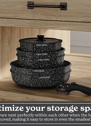 Country Kitchen Cookware Set with Removable Handle, Oven & RV Safe Pots and Pans Set, Black, Original