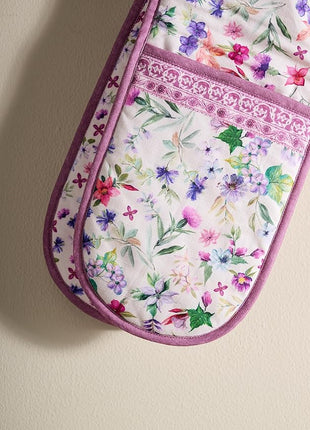 Maison d' Hermine Double Oven Mitts 100% Cotton 7"x35" Double Oven Mitt Heat Resistant BBQ Cooking Gloves with Loop, Baking, Grilling, Home, Kitchen, Handling Hot Pans Spring Summer (Chardon)