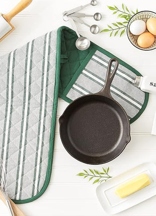 DII Double Strip Chef Kitchen Cooking & Baking Collection, Double Oven Mitt, 35x7.5, Dark Green
