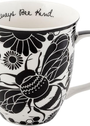 Karma Gifts 16 oz Black and White Boho Mug Bee - Cute Coffee and Tea Mug - Ceramic Coffee Mugs for Women and Men, 1 Count (Pack of 1)