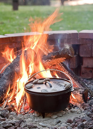 Lodge 8 Quart Pre-Seasoned Cast Iron Camp Dutch Oven with Lid - Dual Handles - Use in the Oven, on the Stove, on the Grill or over the Campfire - Black