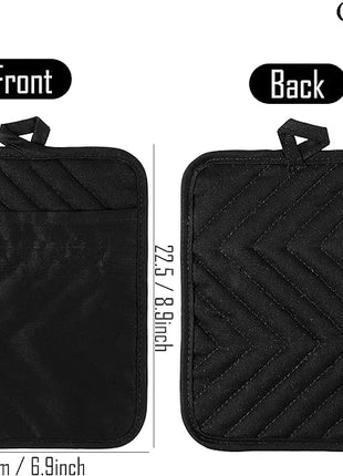 GROBRO7 5Pack Cotton Pocket Pot Holder Set Kitchen Heat Resistant Potholder Machine Washable Hot Pads Bulk Oven Mitts Black Plain Hot Pads Trivet for Baking Cooking with Pocket 7x9