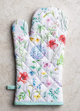 Maison d' Hermine Oven Gloves 100% Cotton Oven Mitt 7" x 13" with Loop Heat Resistant, BBQ, Cooking Gloves, Baking, Grilling, Kitchen, Handling Hot Pans Spring/Summer (Pack of 1, Just Floral)