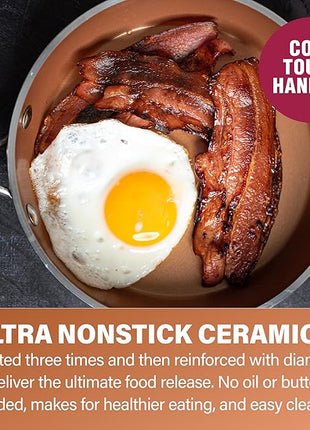 Gotham Steel Hammered 15 Pc Ceramic Cookware Set, Induction Pots and Pans Set Non Stick with Cooking Utensils & Steamer, Non Toxic Ceramic & Titanium Coating PFOA PFOS Free, Oven & Dishwasher Safe