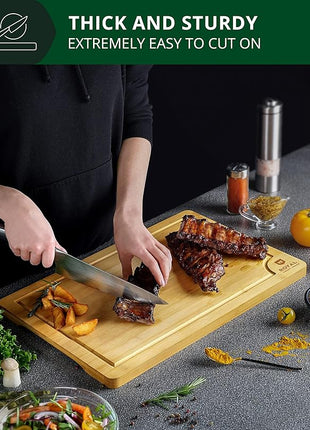 ROYAL CRAFT WOOD Wooden Cutting Boards for Kitchen Meal Prep & Serving - Bamboo Wood Serving Board with Deep Juice Groove Side Handles - Charcuterie & Chopping Butcher Block for Meat
