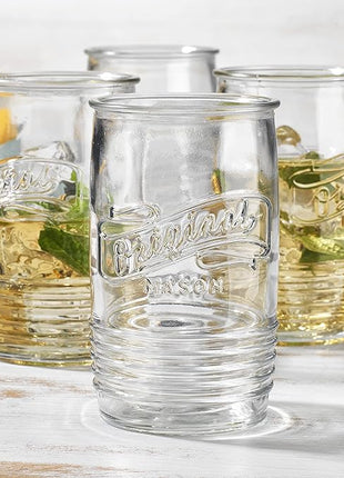 Glaver's Glass Tumbler Drinking Glasses Set of 4 – Genuine Artisan-Made Vintage Italian Original Mason – Elegant 20 Oz Clear Tumbler Glassware Set for Refreshing Drinks, Beverages, Iced Tea.