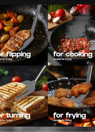 Silicone Spatula Set - Turner Spatulas Silicone Heat Resistant 600°F - Slotted & Solid Spatula for Cooking Fish, Eggs, Pancakes Flipper – Spatulas for kitchen use – Gray