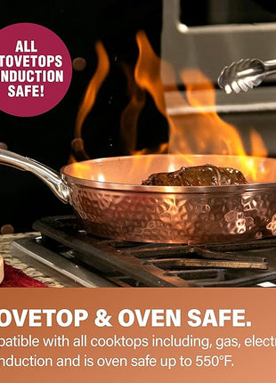 Gotham Steel 9.5" Hammered Pan with Tempered Glass Lid and Cool Touch Handles, Ultra Nonstick Fry Pan, Scratch Resistant Dishwasher Oven-Safe, Non-toxic Frying Pans and Skillets Cookware As Seen on TV