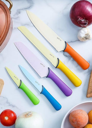 GLAD Knife Set for Kitchen – Stainless Steel Chef Knives with Sheaths | Sharp Colored Blades with Non-Slip Handles | Assorted Nonstick Cooking Essentials for Home