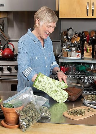 Blue Q Food Has Weed in It Funny Oven Mitts - Cute Oven Mitts, Home Kitchen Gifts, Cooking Accessories, Super-Insulated Quilting, Comfy Natural-Fitting Shape, 100% Cotton, Size 12.5" L x 7.5" W
